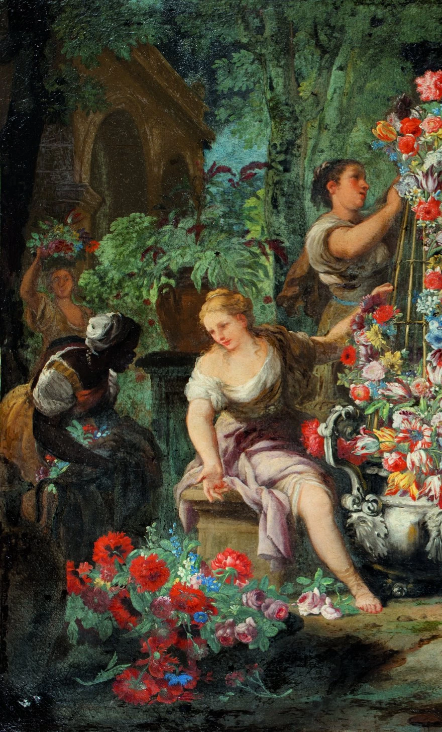 La dea Flora in un tripudio di varietà botaniche. Con bottega di Luca Giordano - dettaglio